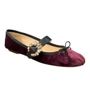 Nine West Ballet Flats Womens 8.5 Purple Burgundy Crushed Velvet Beaded Bling